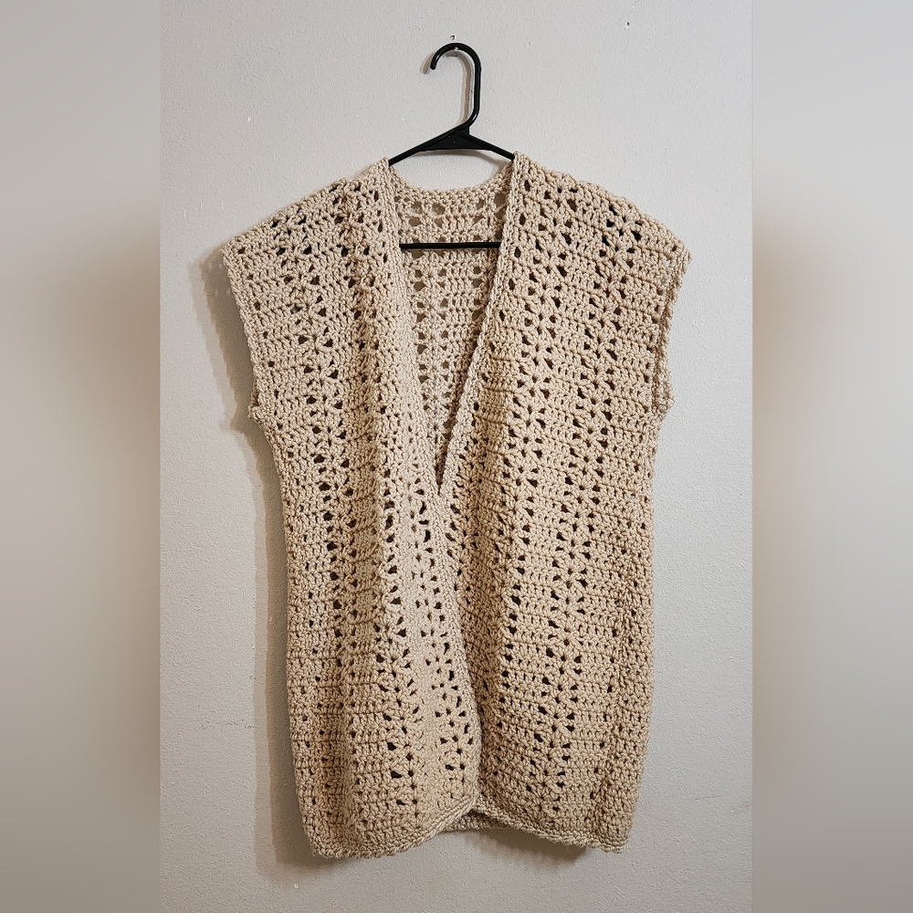 Vintage Boho Handmade Crochet Vest Neutral Free Size
